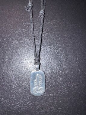 Mexican Silver Tone Pendant Necklace with Black Cord